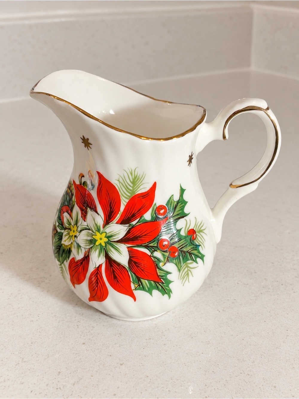 Vintage Royalty Noel Fine Bone China Creamer Poinsettia Christmas England